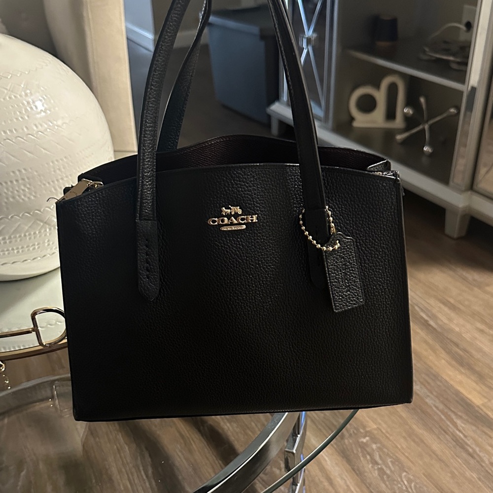 Coach Black Leather Shoulder Bag with Gold Accents
